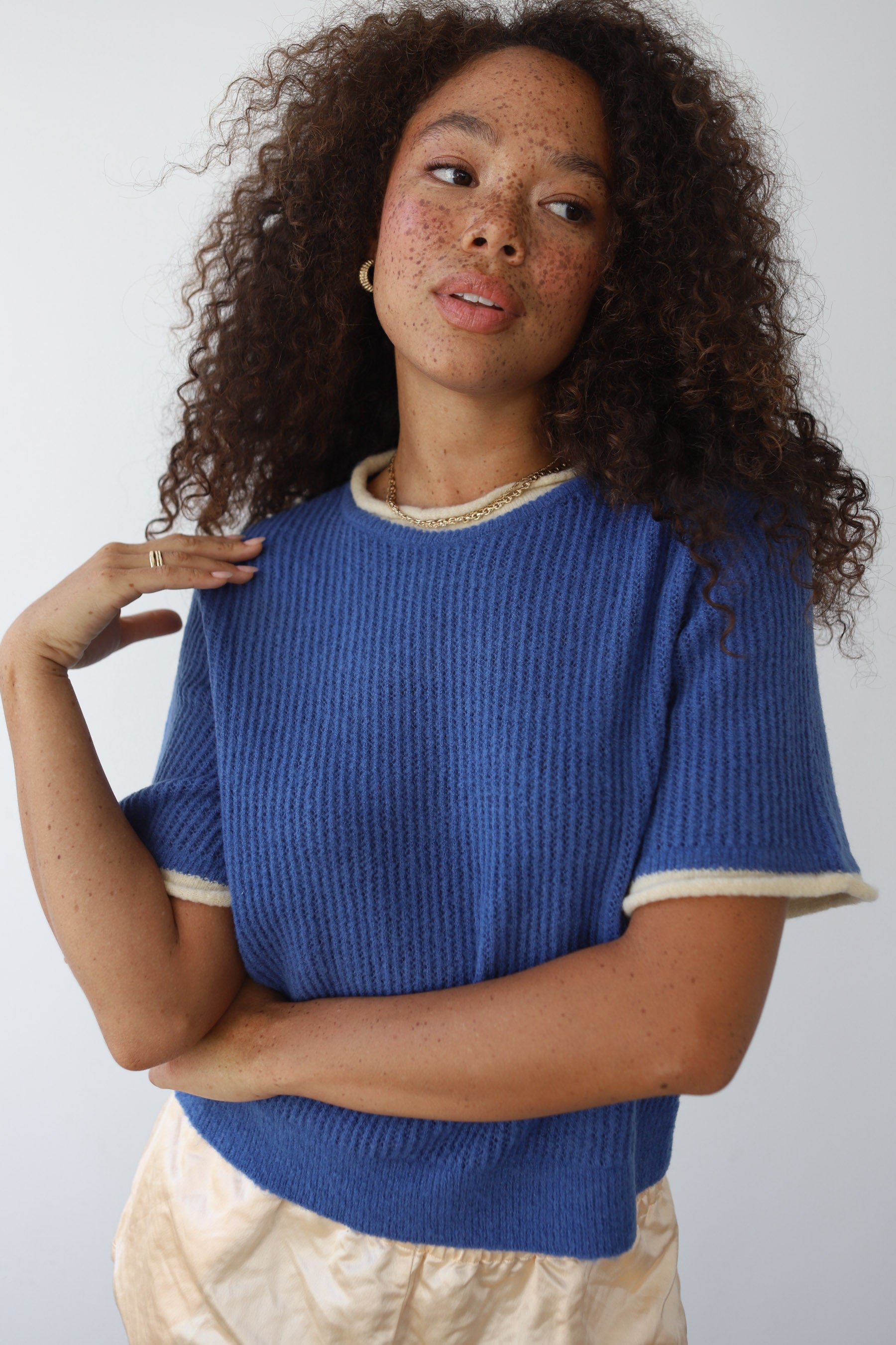 Avril Rib Ringer Tee - Cerulean Blue