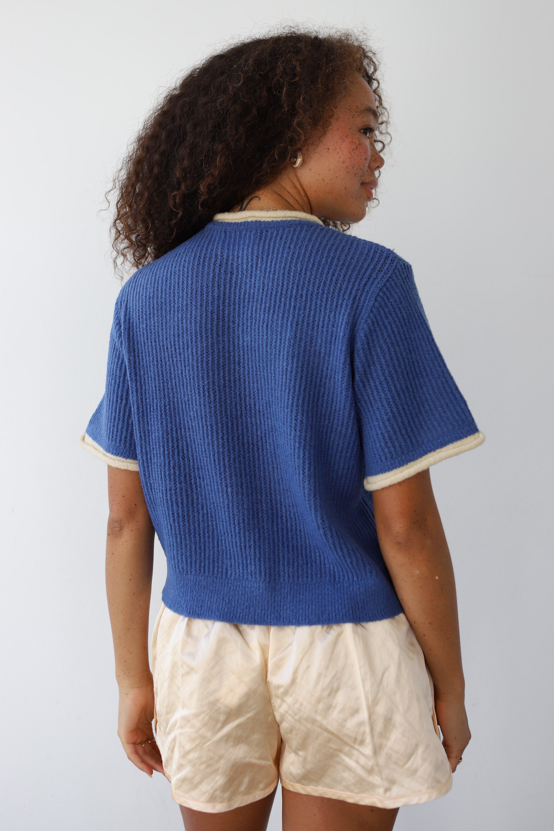 Avril Rib Ringer Tee - Cerulean Blue