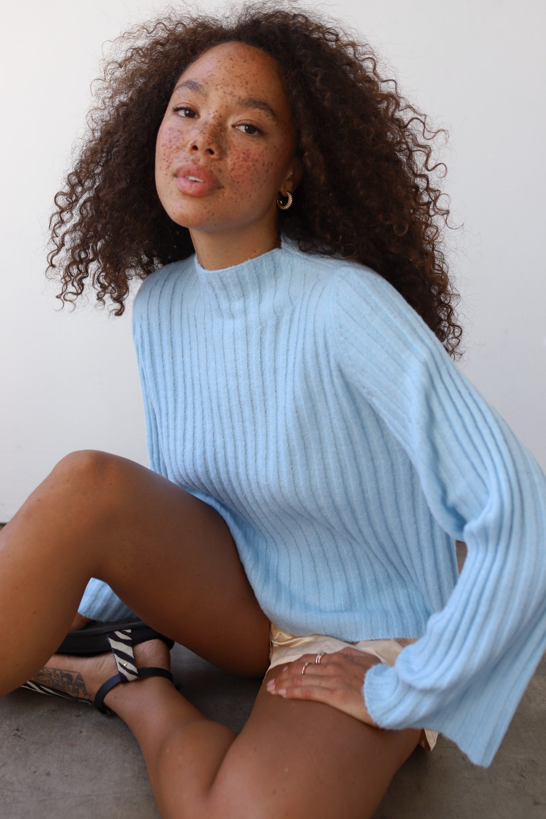 Clover Rib Pullover - Ice Blue