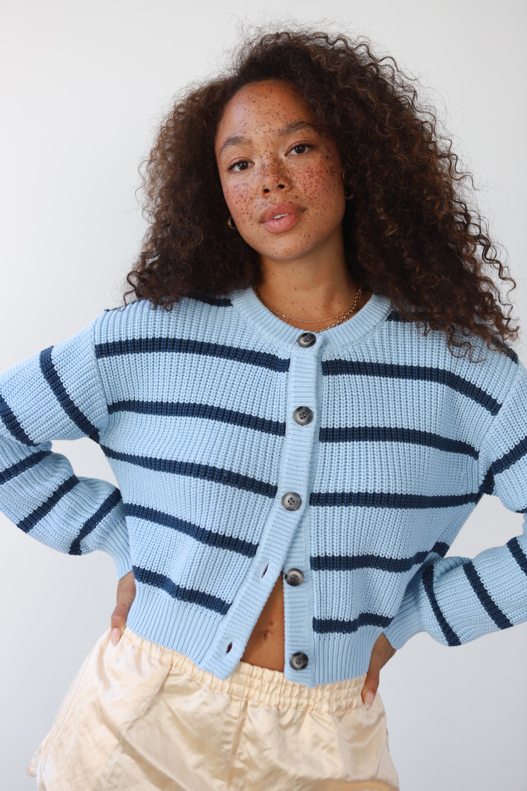 Fiona Cardigan - Ice Blue Stripe