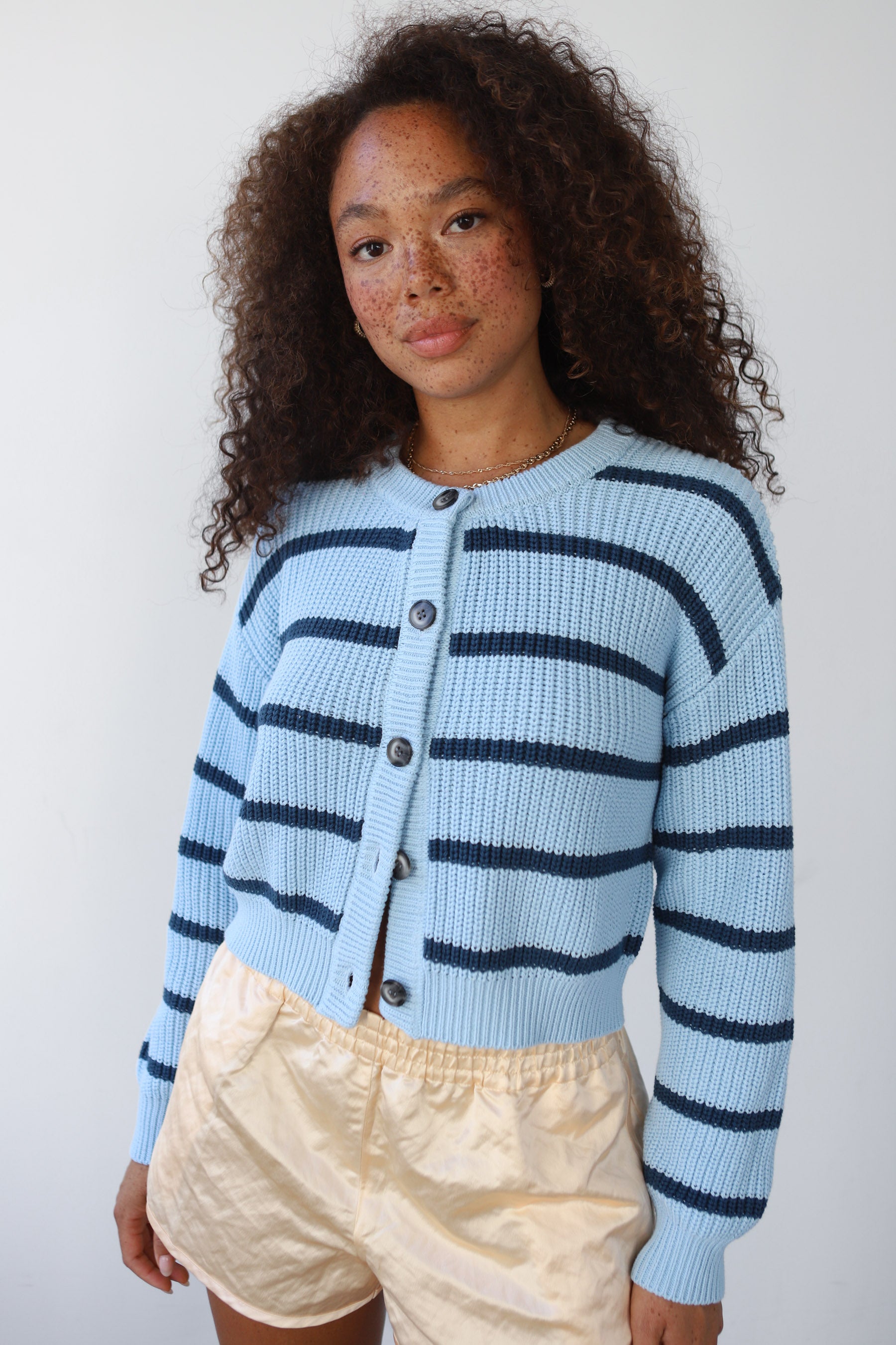 Fiona Cardigan - Ice Blue Stripe
