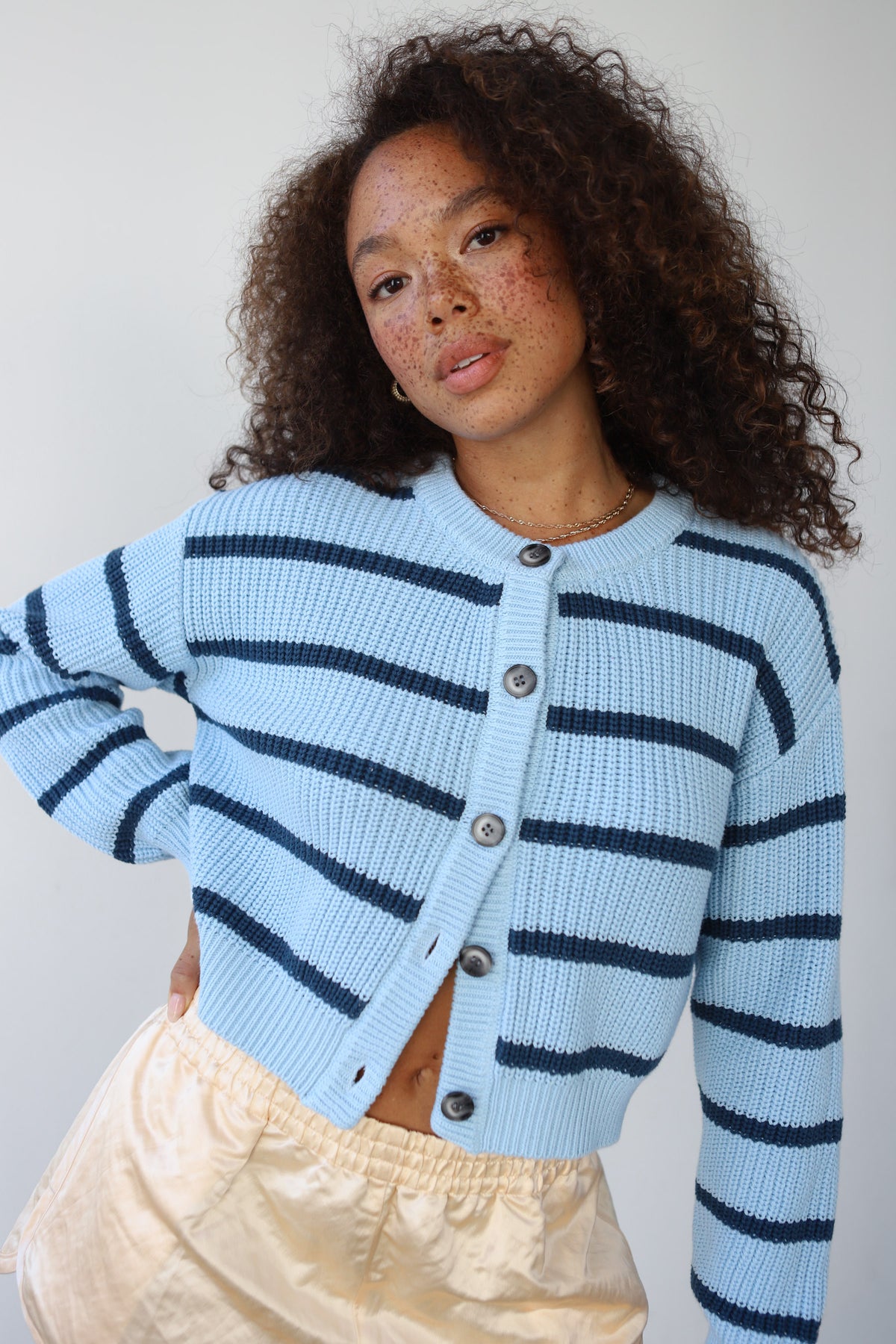 Fiona Cardigan - Ice Blue Stripe