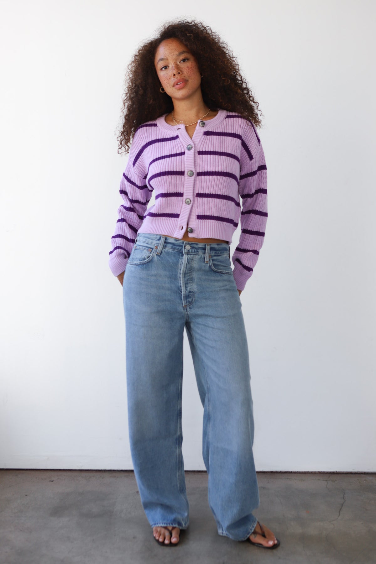Fiona Cardigan - Lilac Stripe