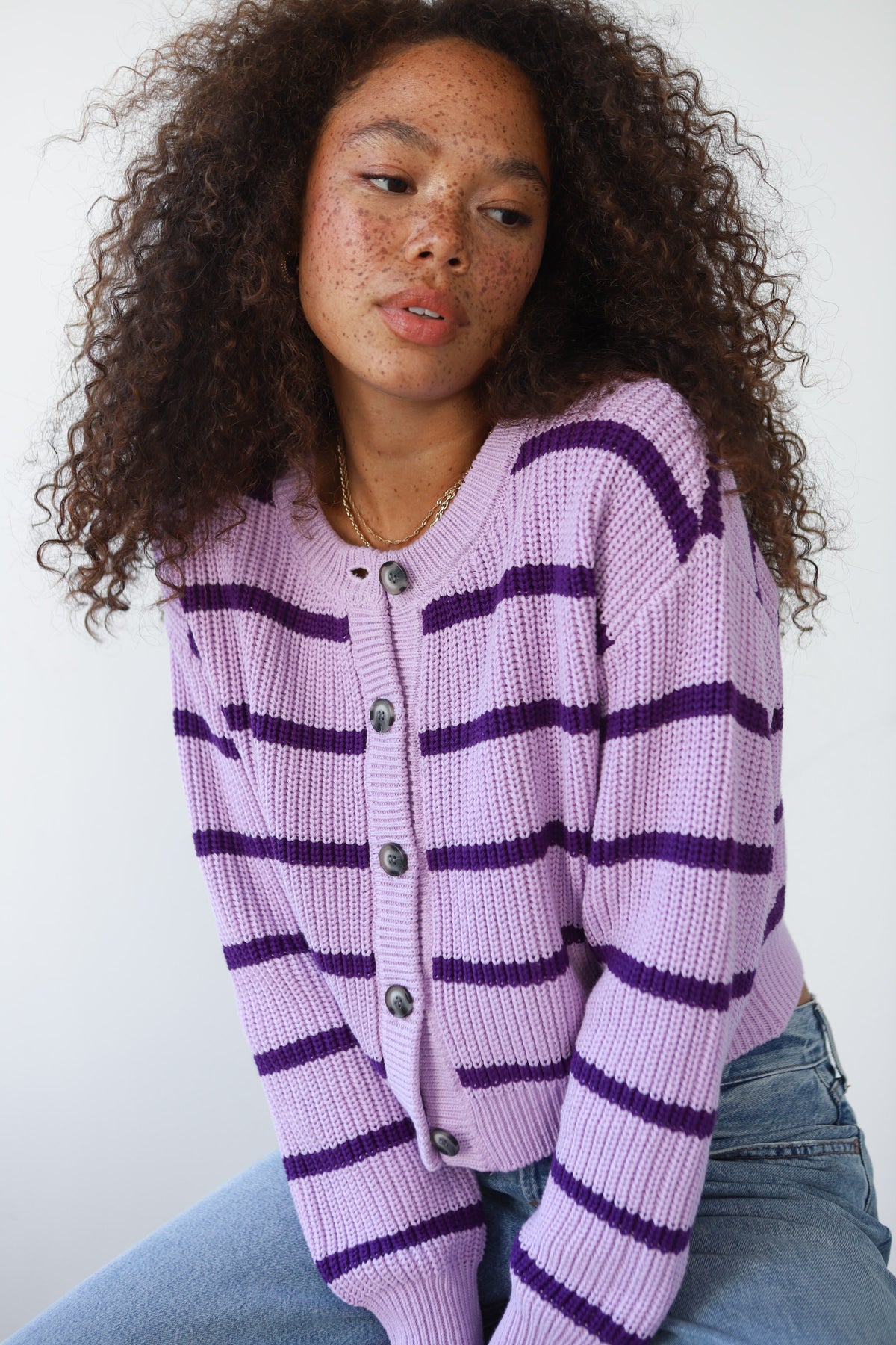 Fiona Cardigan - Lilac Stripe