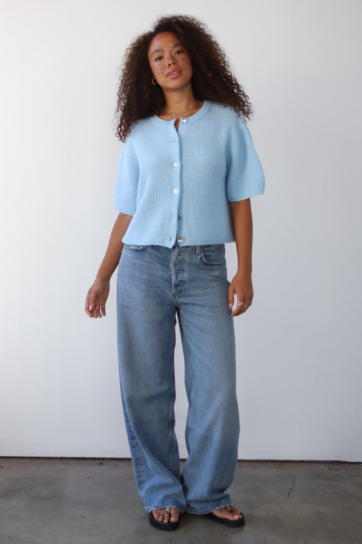 Slate Rib Cardi - Ice Blue