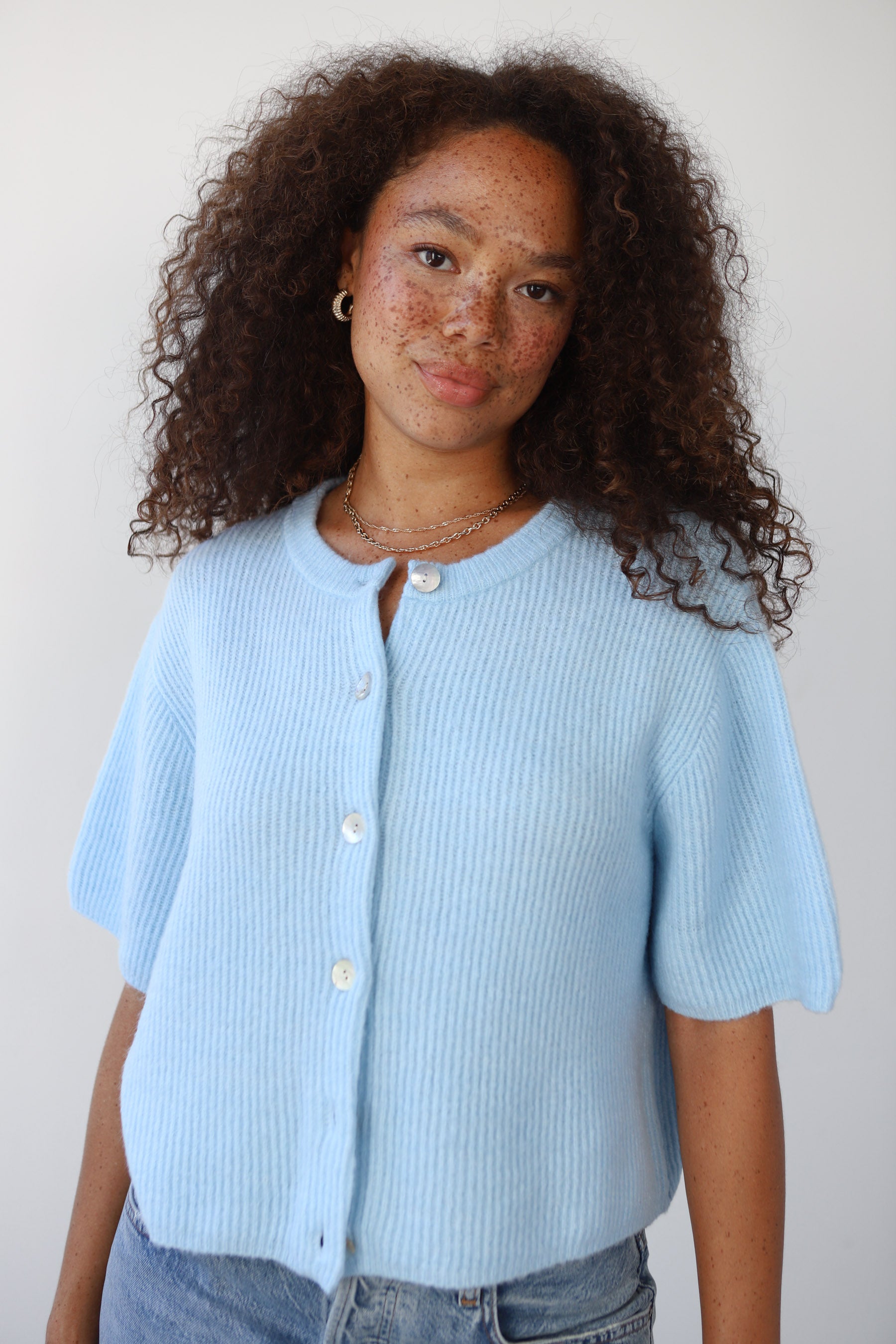 Slate Rib Cardi - Ice Blue
