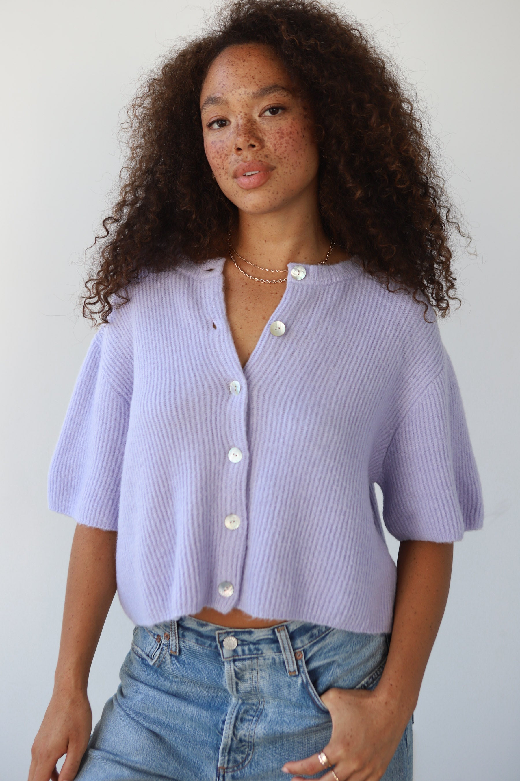 Slate Rib Cardi - Lilac