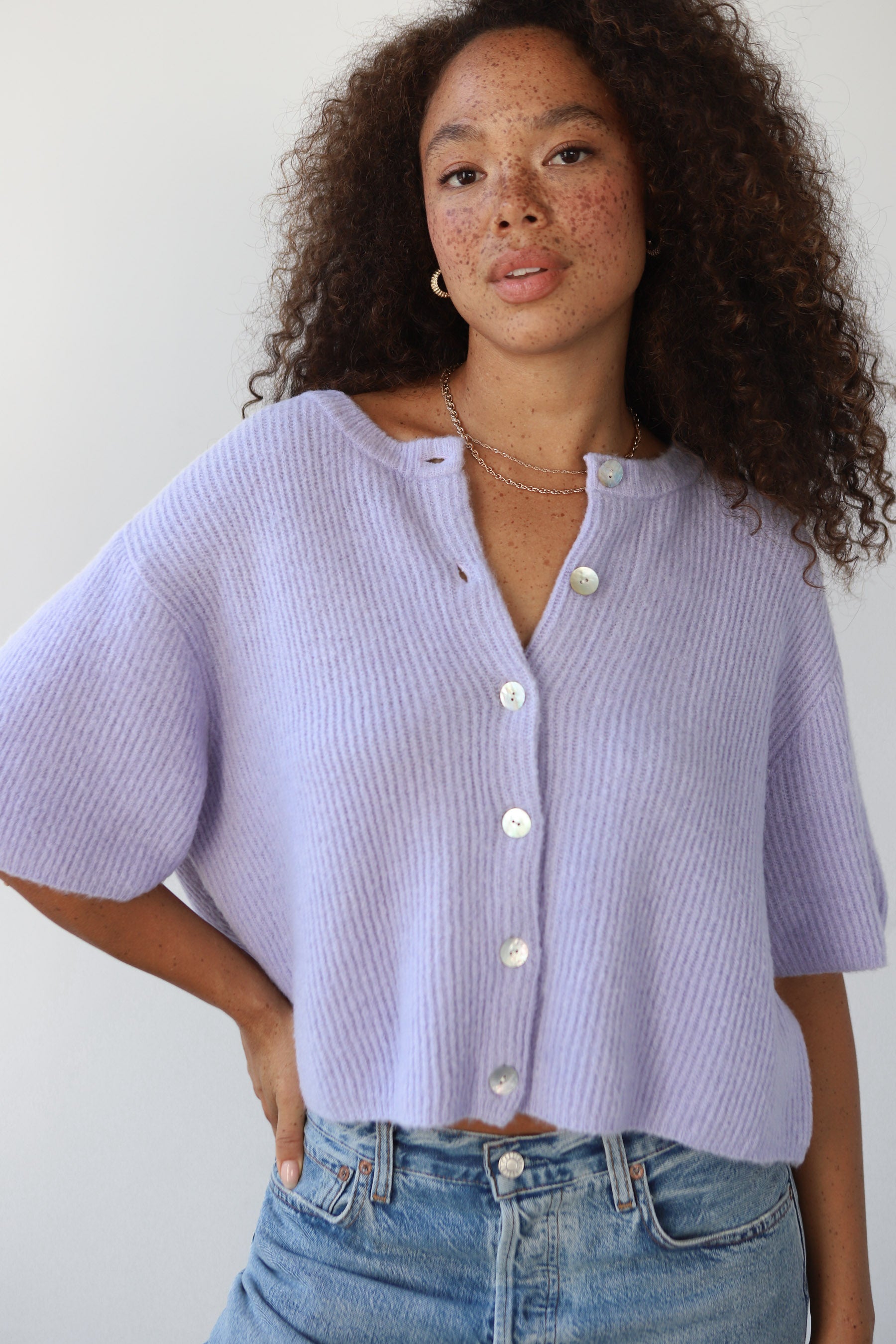 Slate Rib Cardi - Lilac