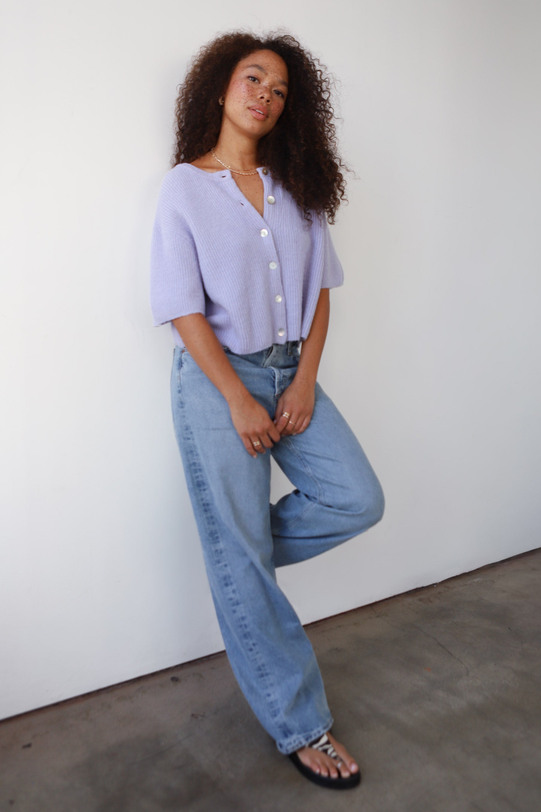 Slate Rib Cardi - Lilac