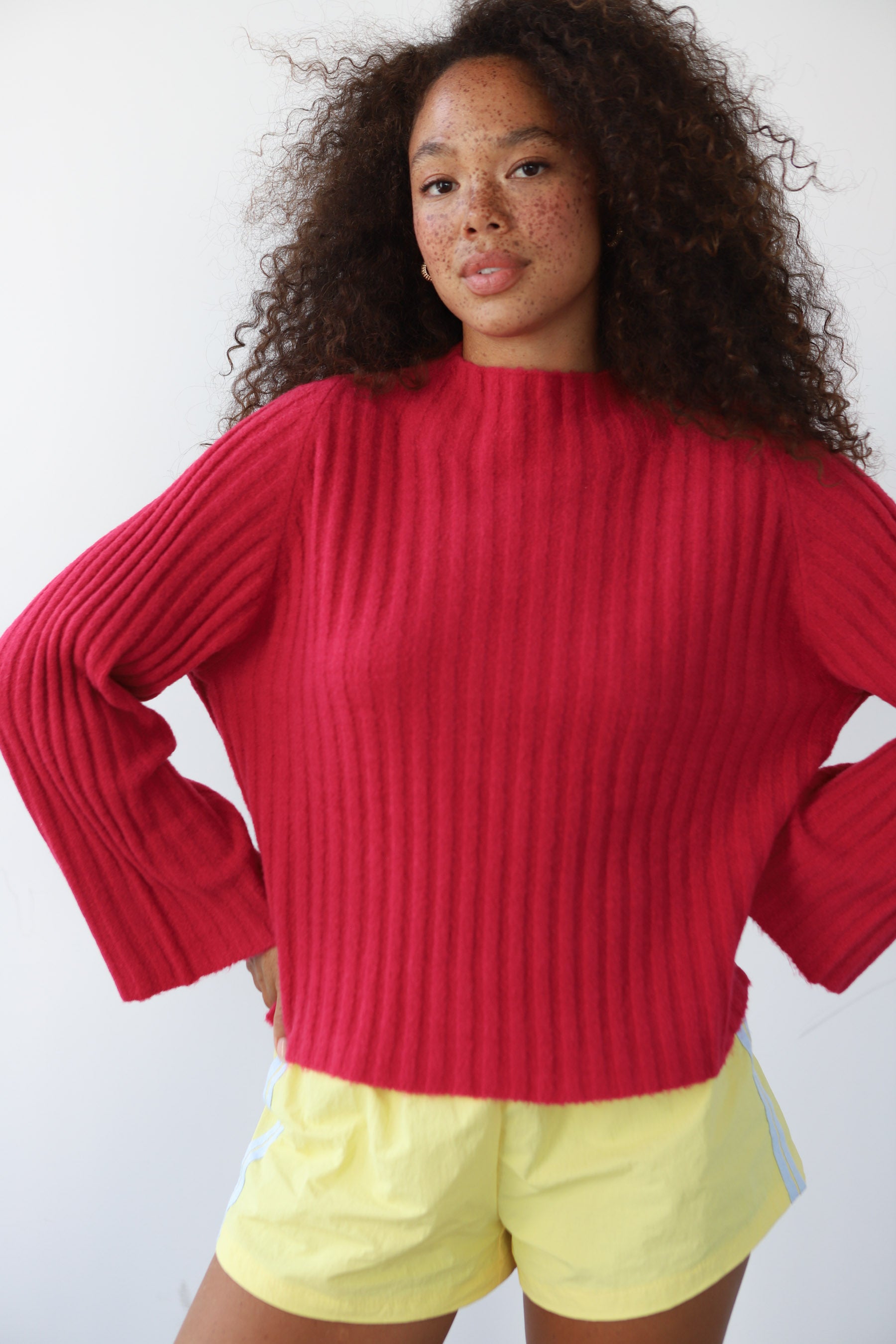 Clover Rib Pullover - Raspberry