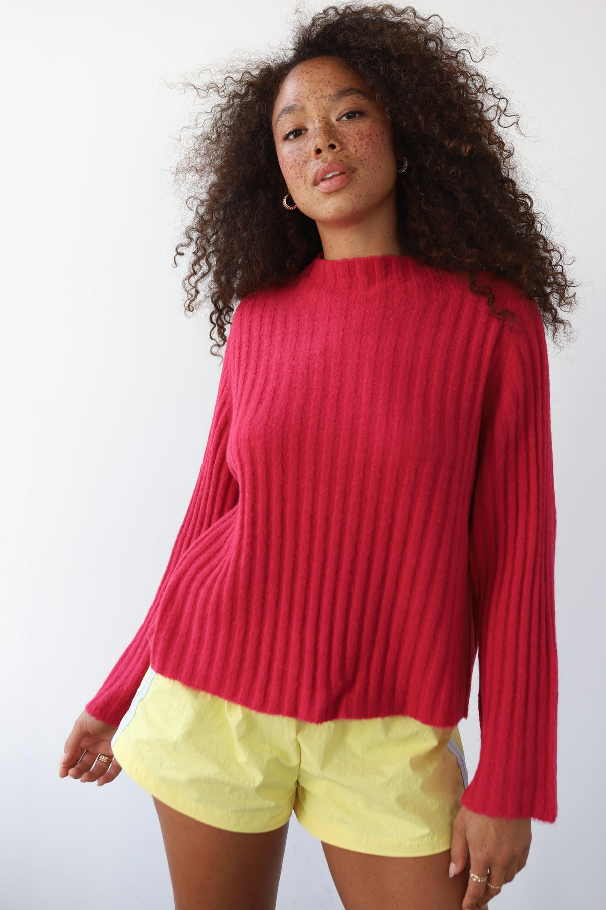 Clover Rib Pullover - Raspberry
