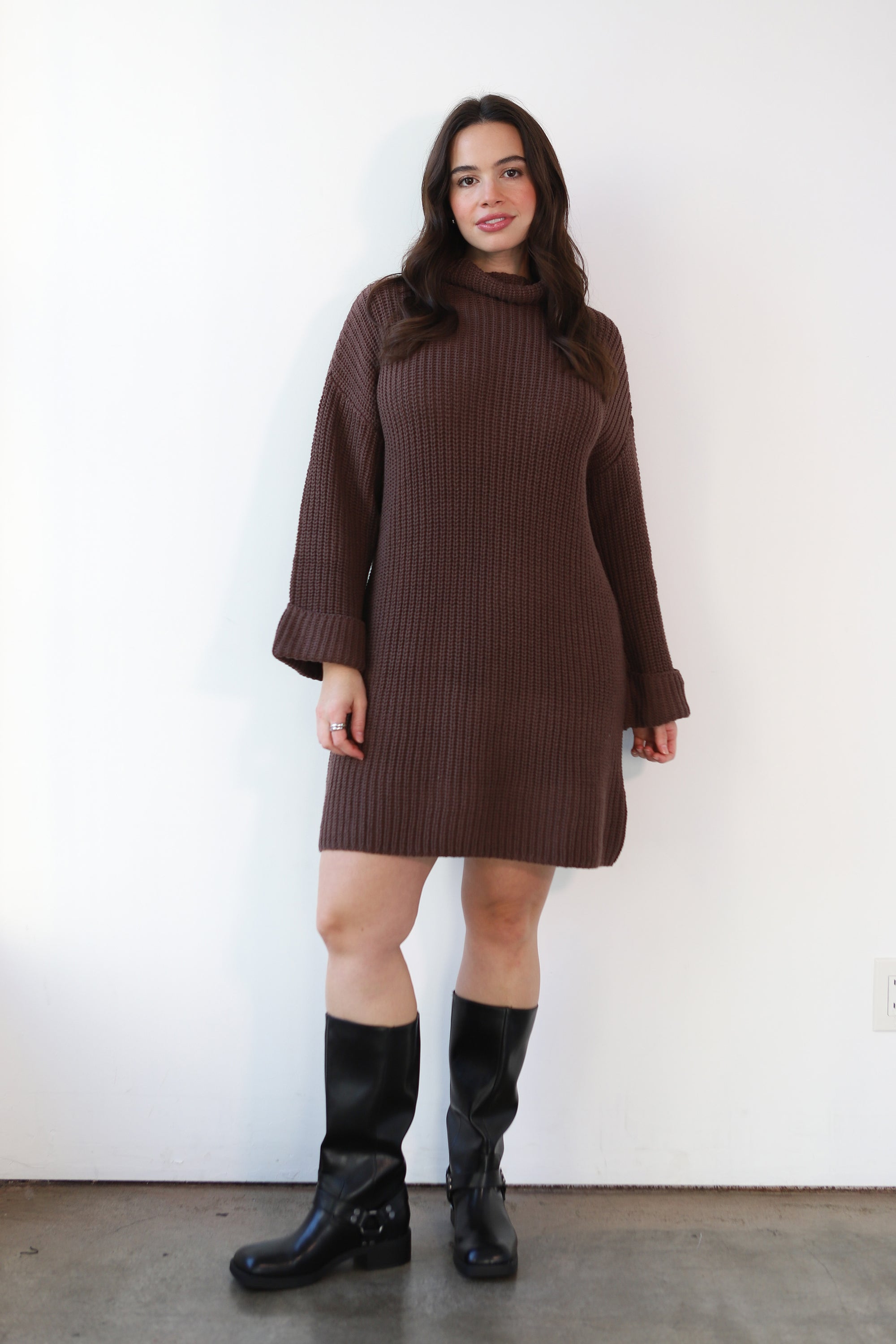 Baggy Turtleneck Mini Dress - Chocolate Callahan Knitwear Baggy Turtleneck Mini Dress - Chocolate Callahan Knitwear