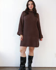 Baggy Turtleneck Mini Dress - Chocolate