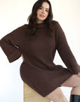 Baggy Turtleneck Mini Dress - Chocolate