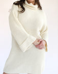 Baggy Turtleneck Mini Dress - Creme