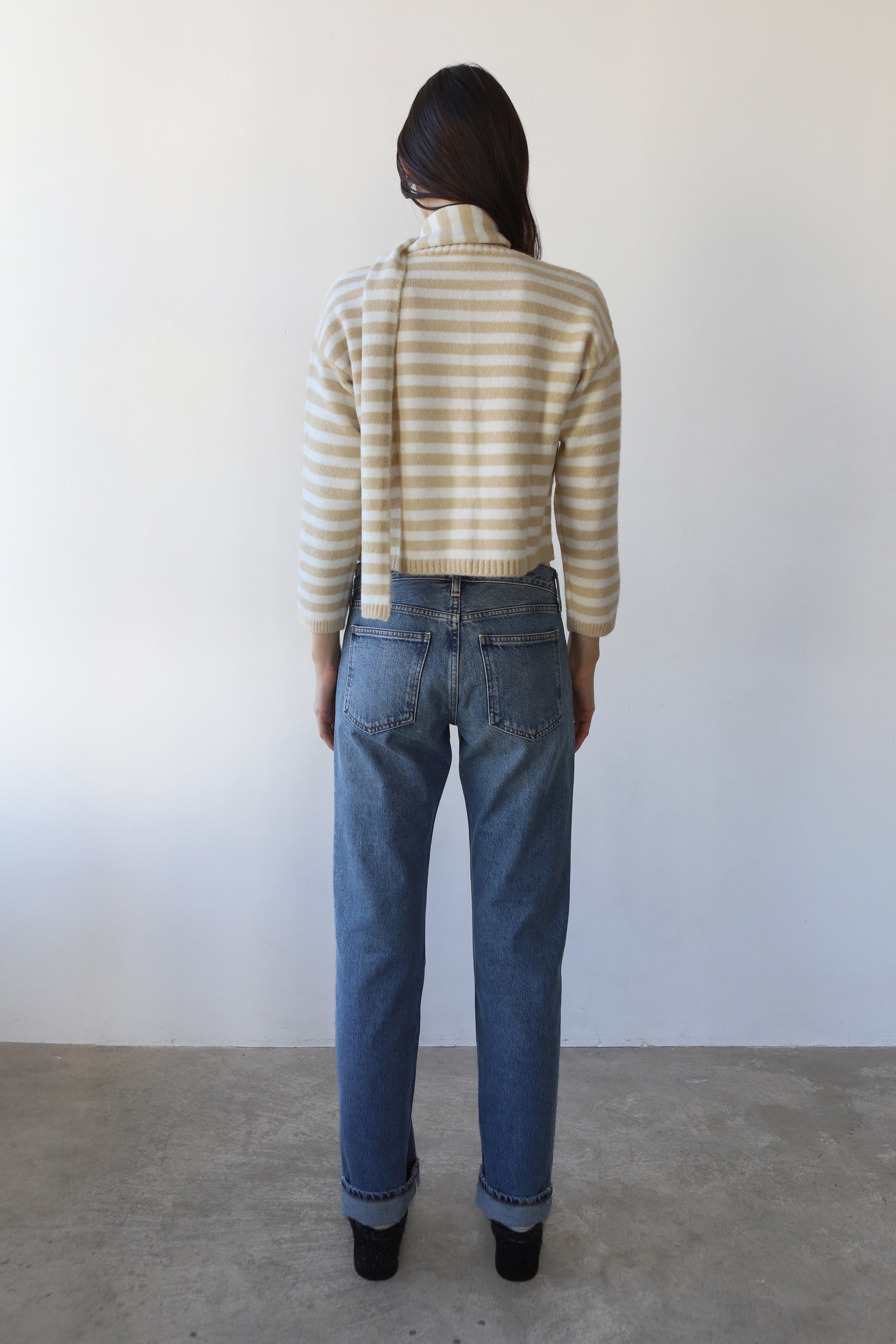 Jane Cardigan &amp; Scarf - White &amp; Creme Stripe