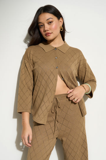 Lennon Button Up - Taupe