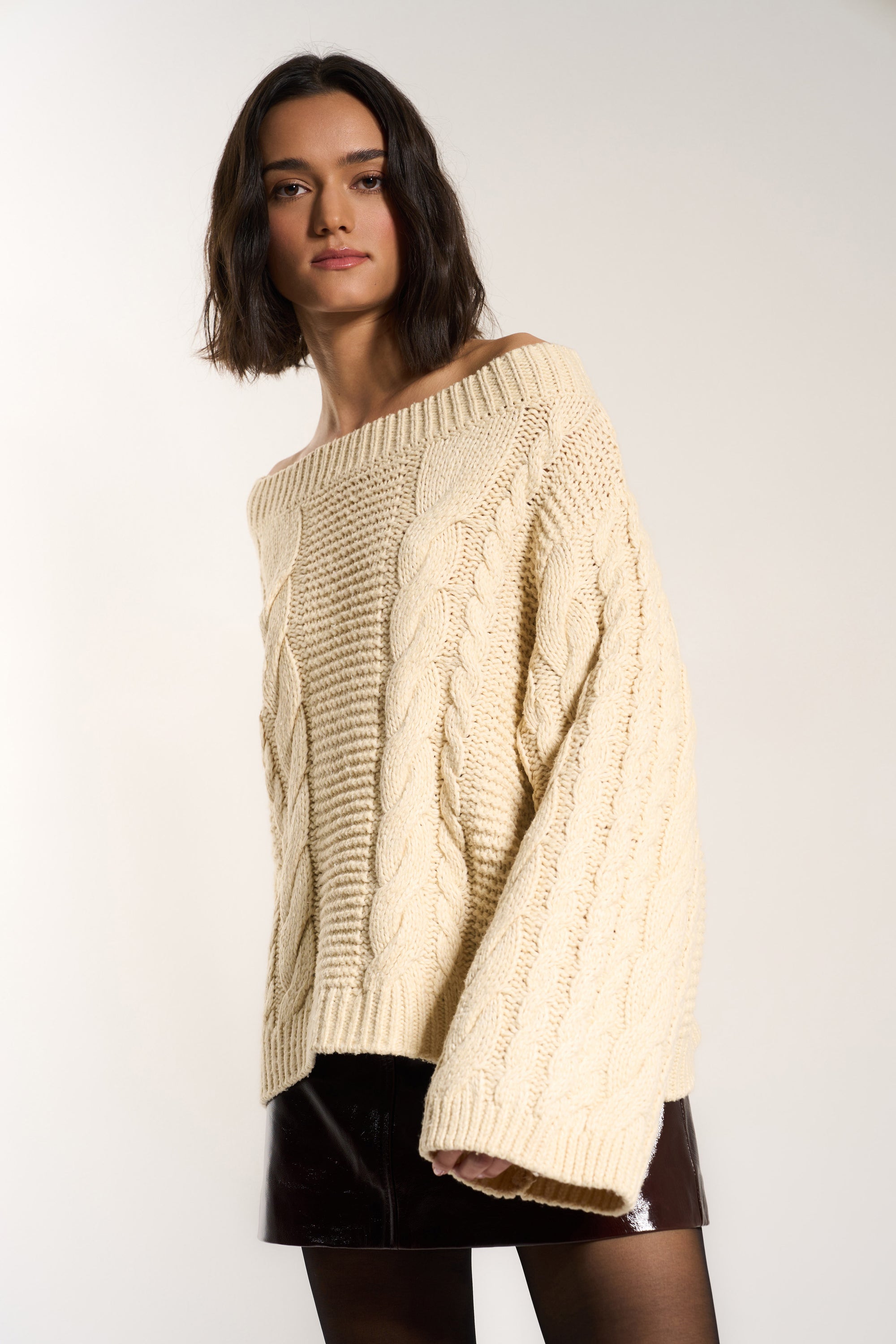 Melanie Cableknit Pullover - Swan