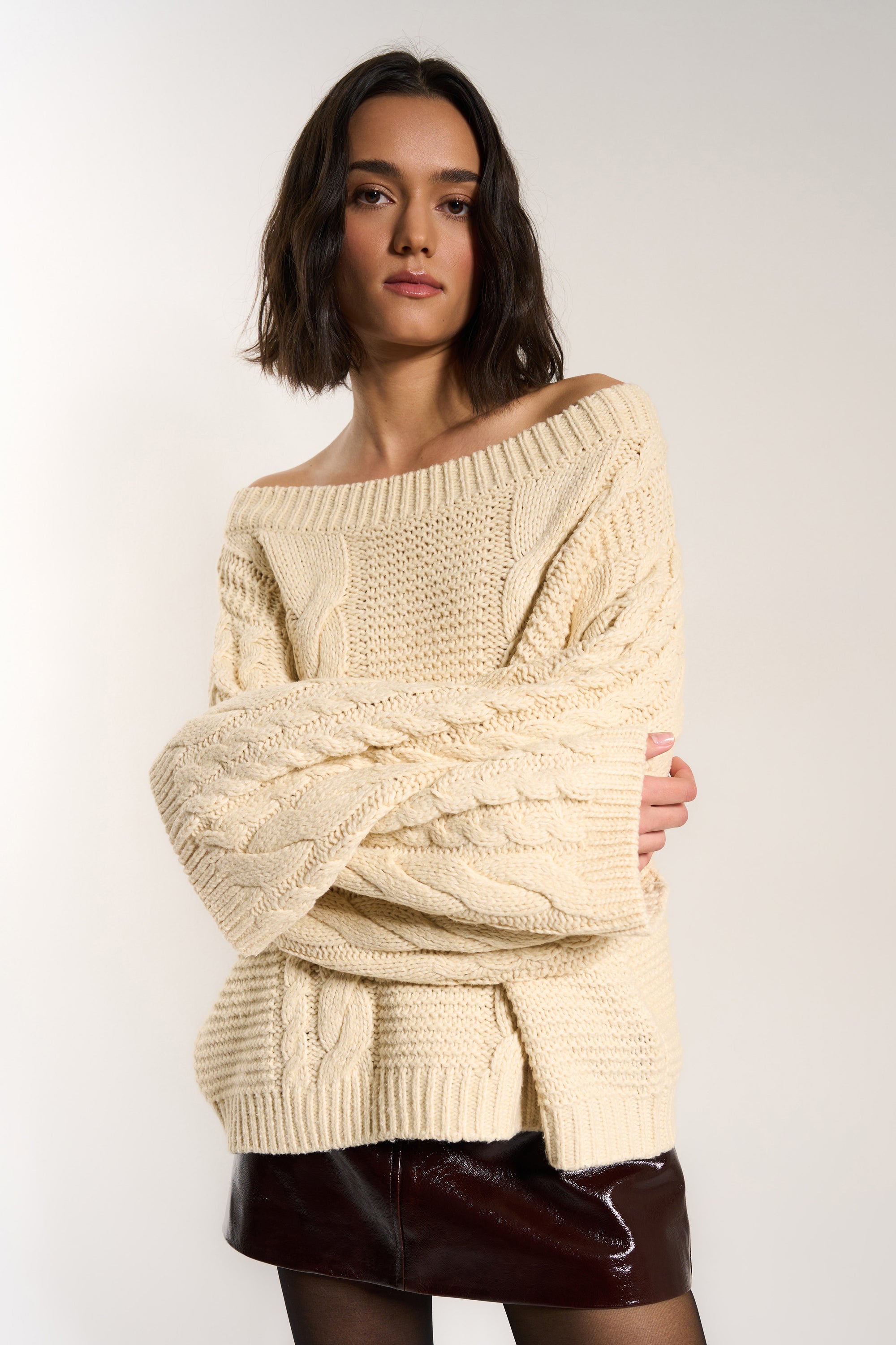 Melanie Cableknit Pullover - Swan