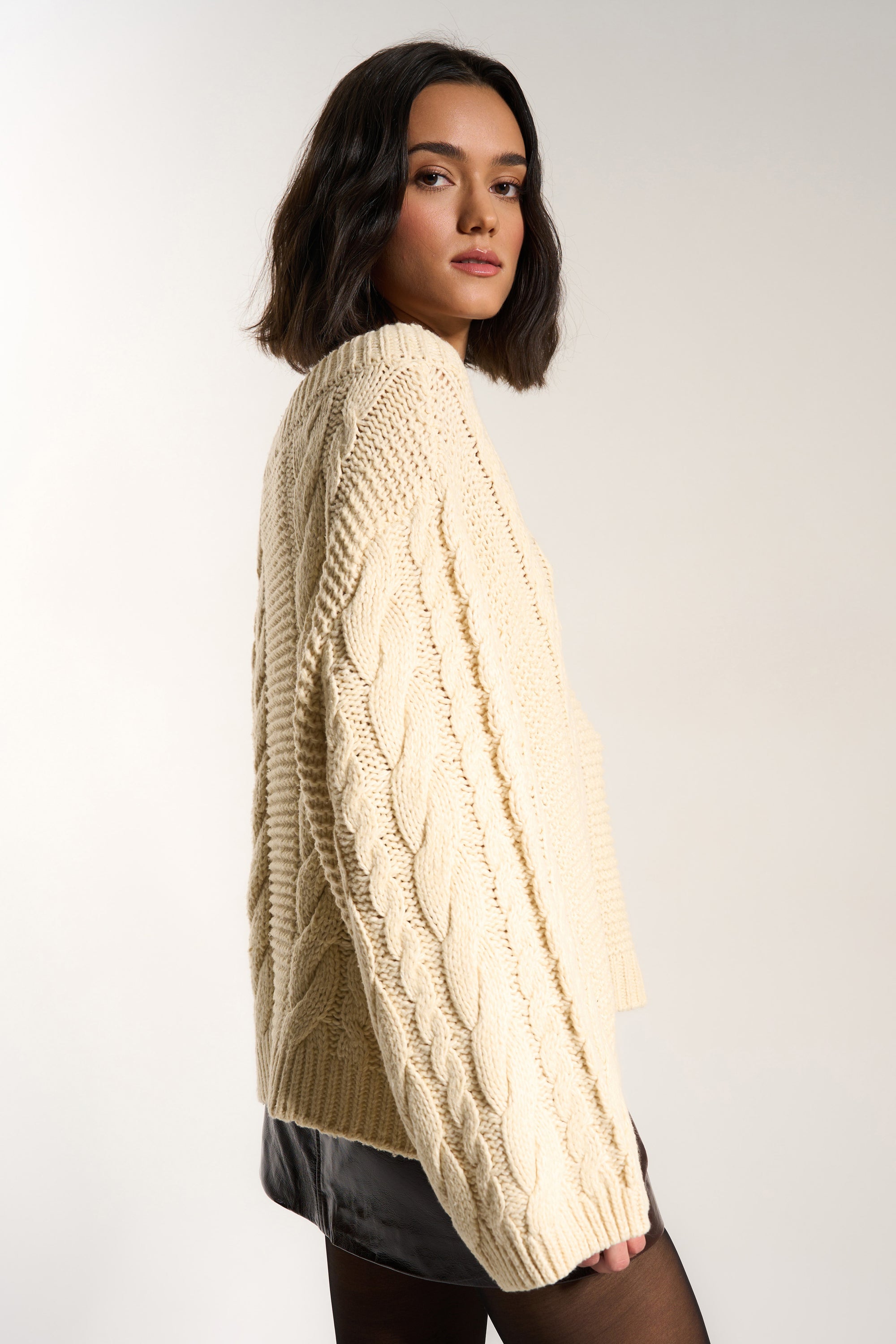 Melanie Cableknit Pullover - Swan