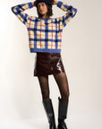 Melody Plaid Crewneck - Navy