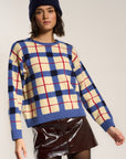 Melody Plaid Crewneck - Navy