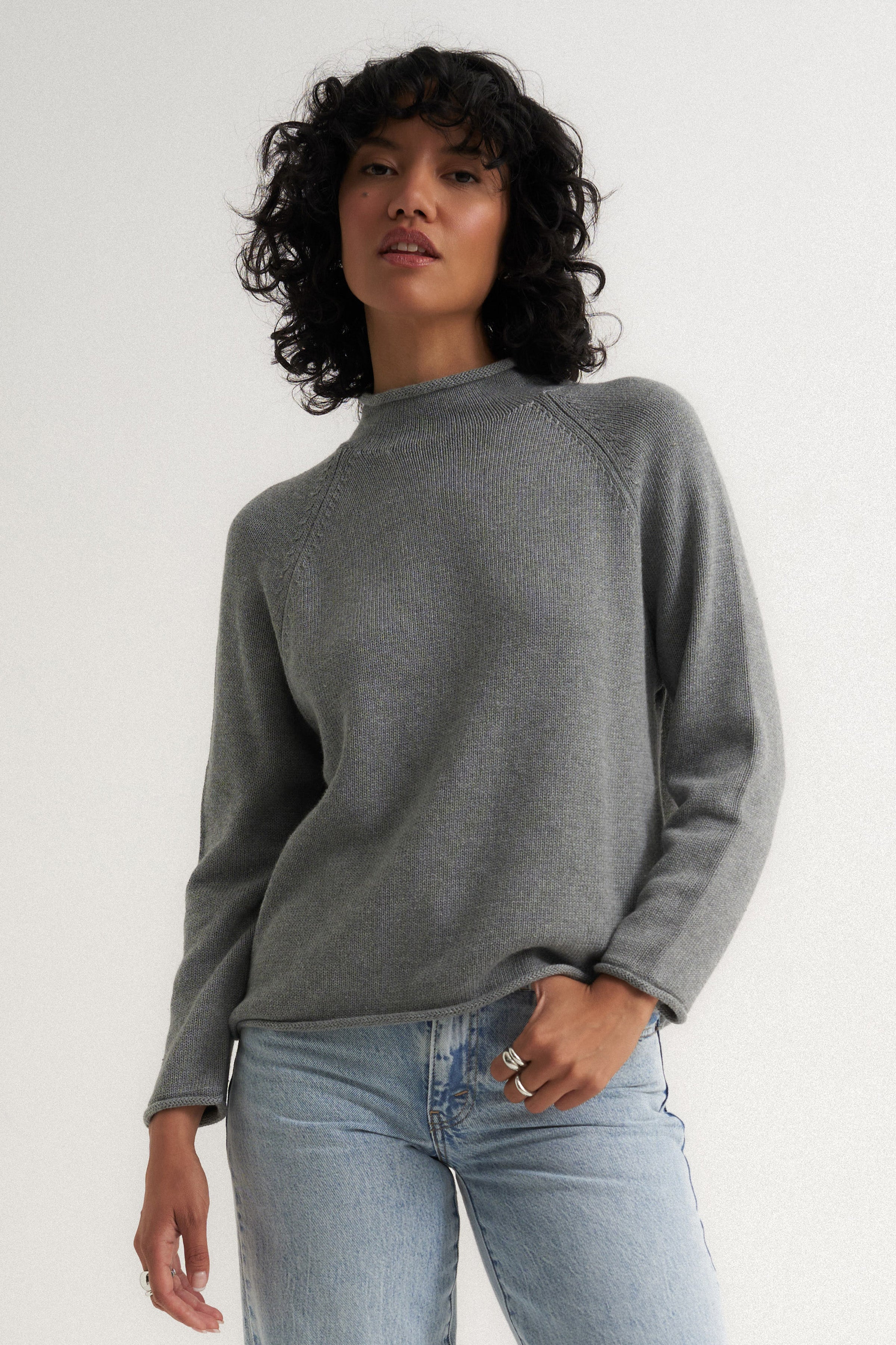 The Mock Neck - Heather Grey – Callahan Knitwear
