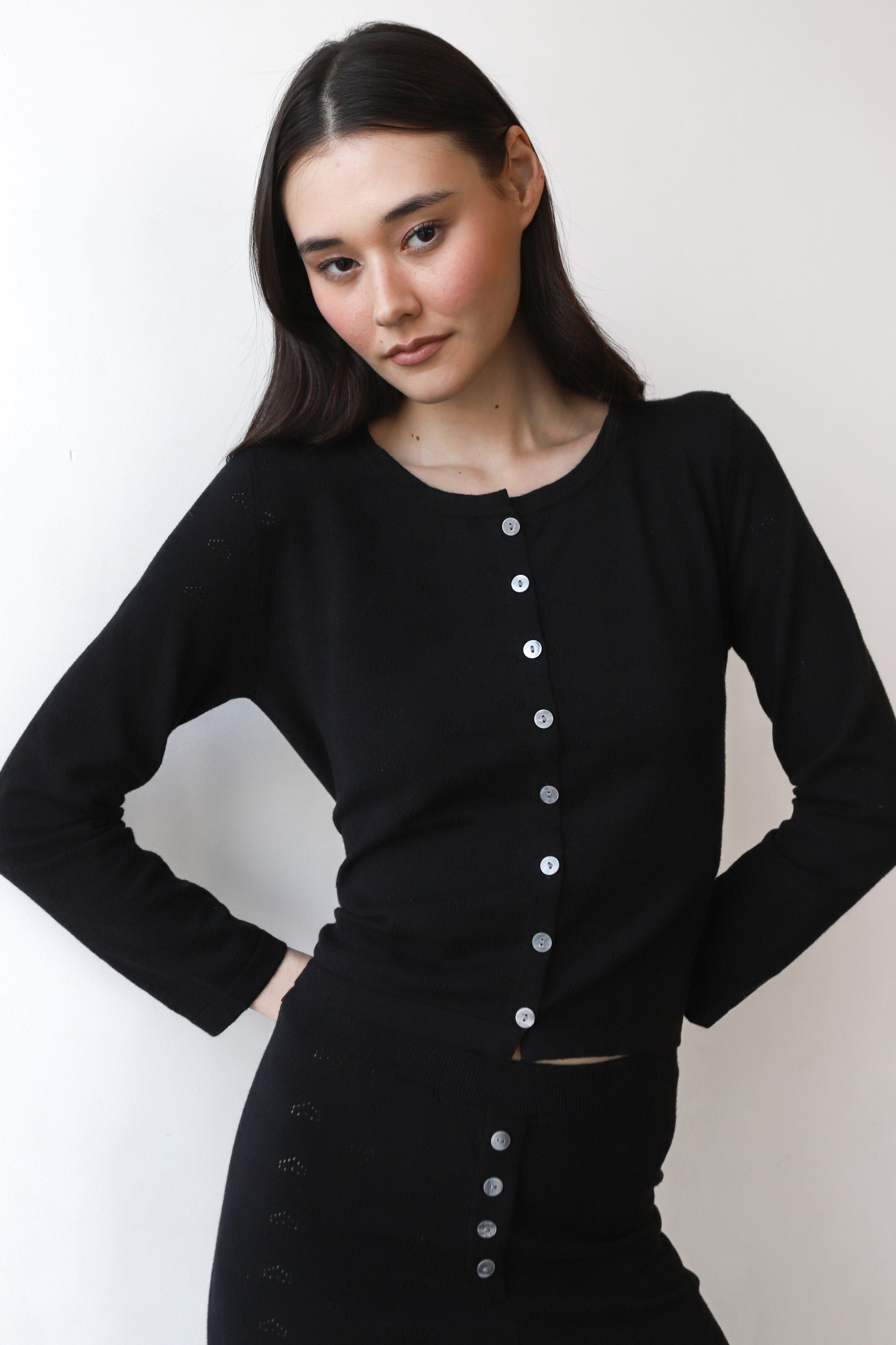 Nerissa Pointelle Cardigan - Black