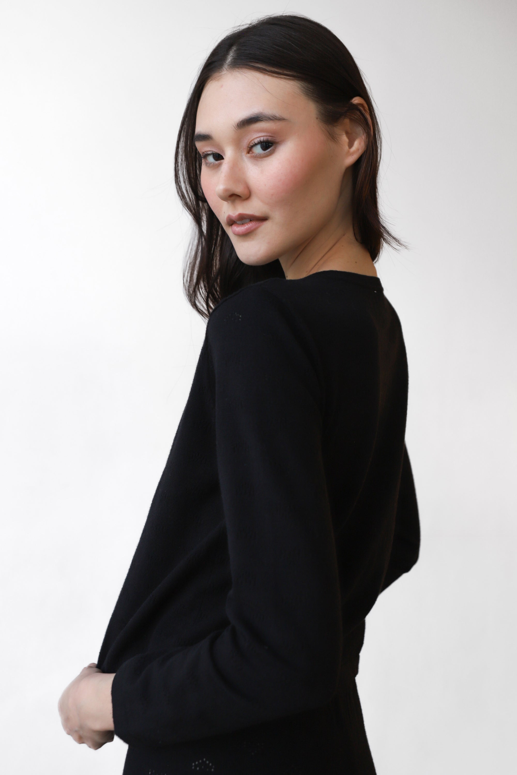 Nerissa Pointelle Cardigan - Black