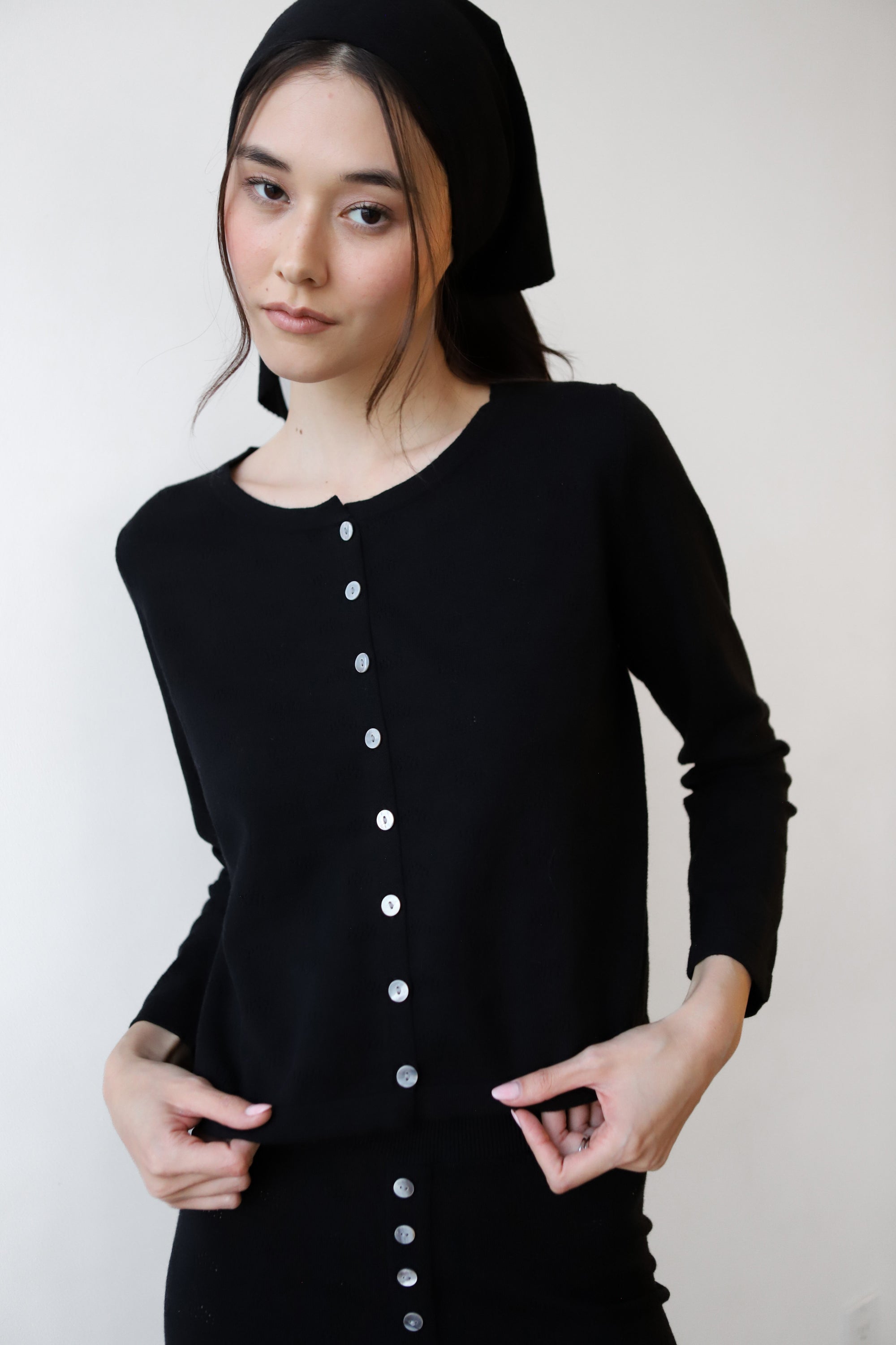 Nerissa Pointelle Cardigan - Black