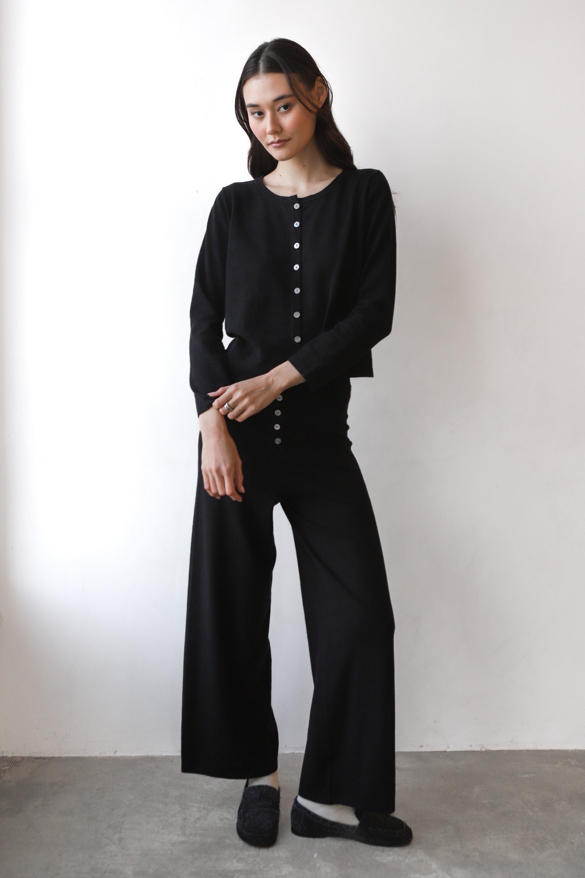 Nerissa Pointelle Cardigan - Black