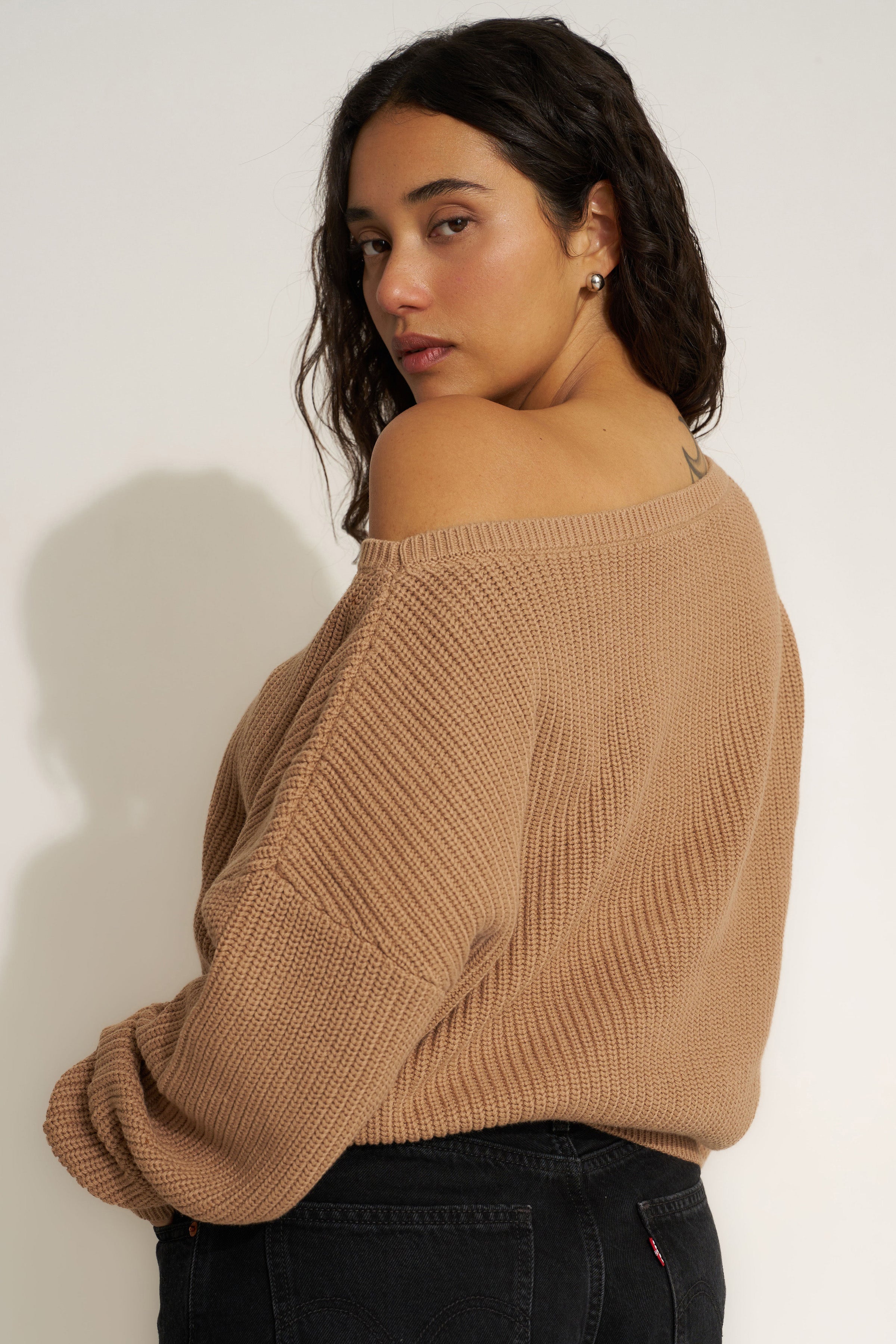 The Off Shoulder - Camel – Callahan Knitwear