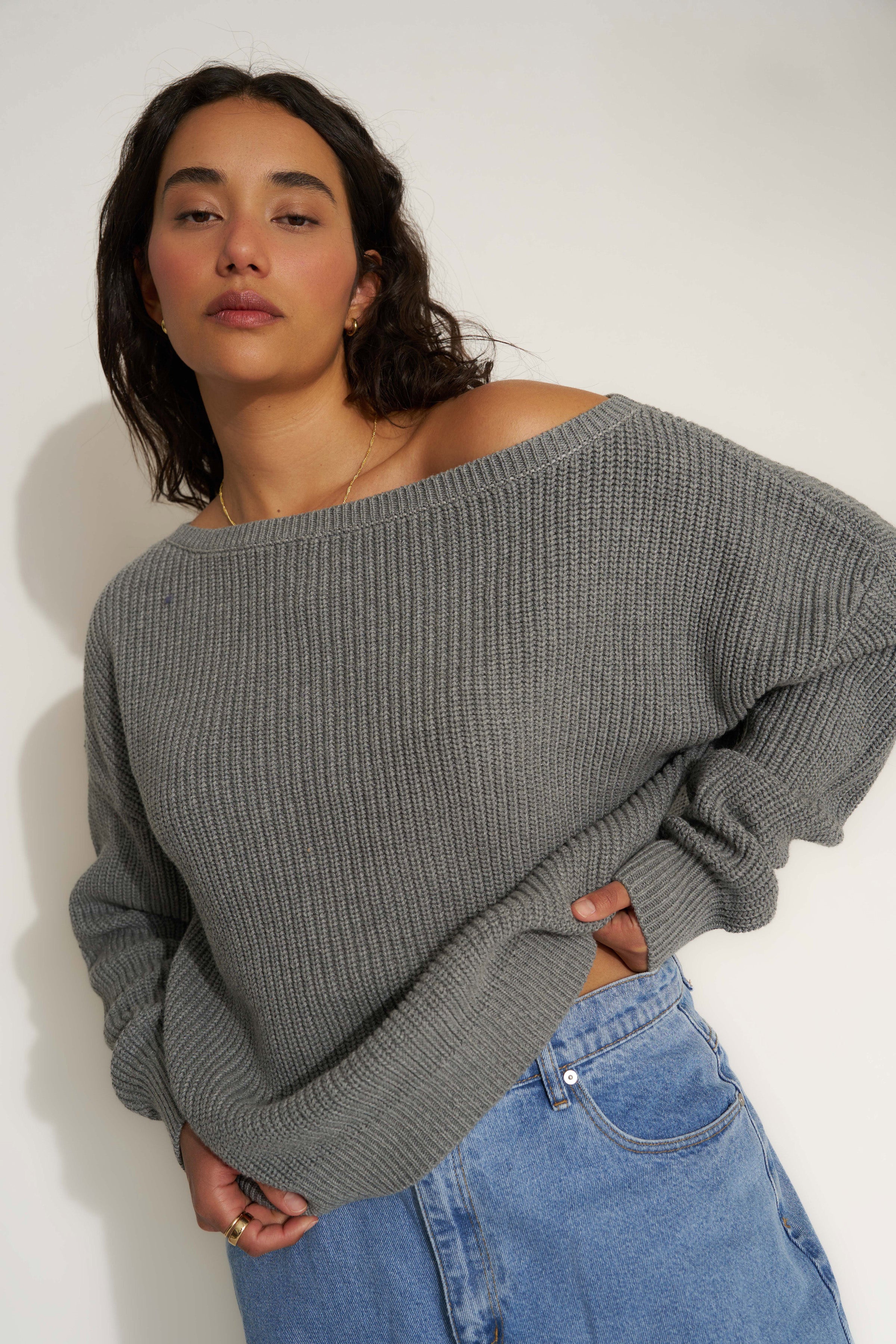 The Off Shoulder - Heather Grey – Callahan Knitwear