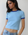 The Ringer Knit Tee - Capri Blue