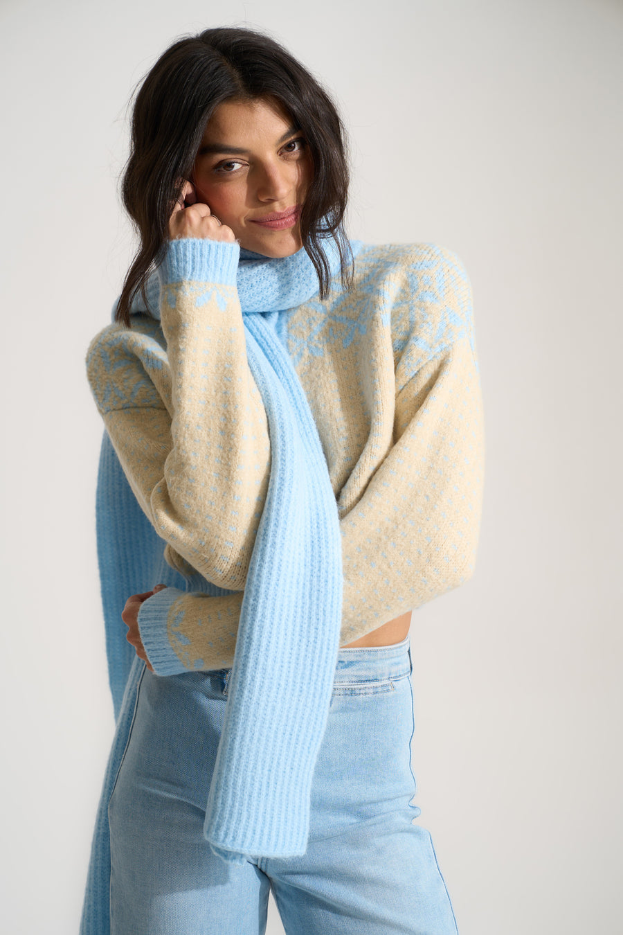 Shaker Stitch Scarf - Baby Blue