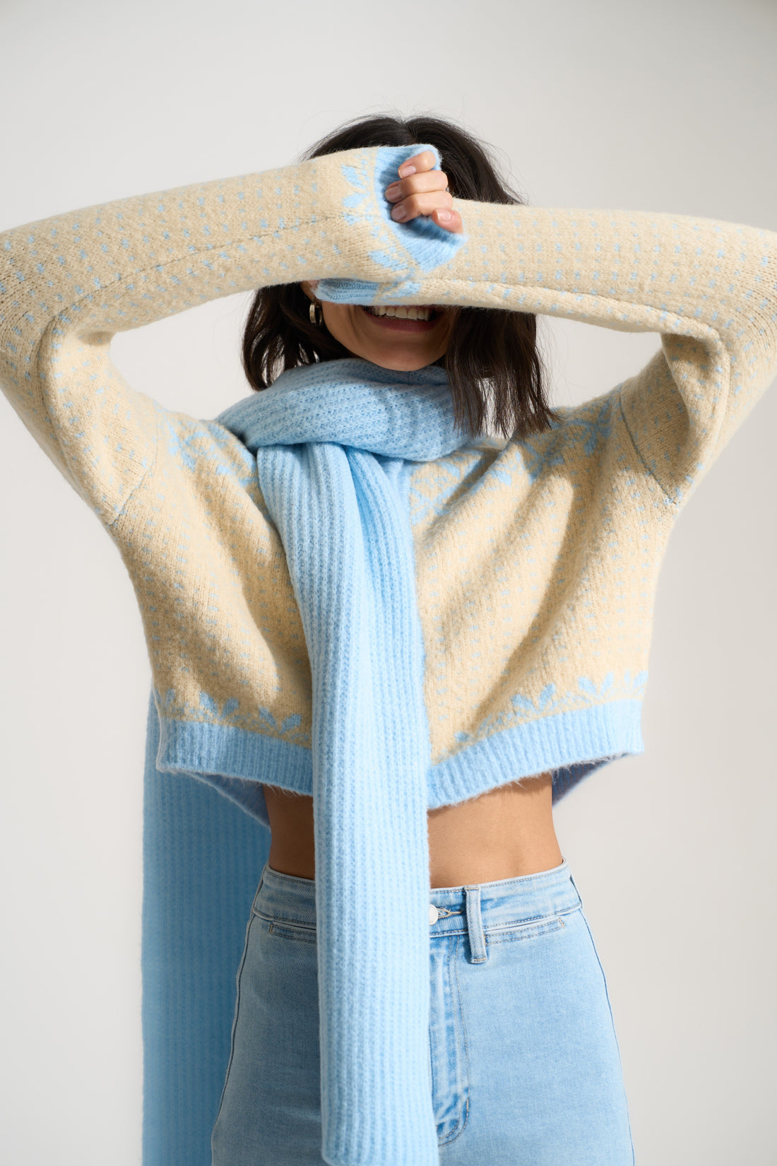 Shaker Stitch Scarf - Baby Blue