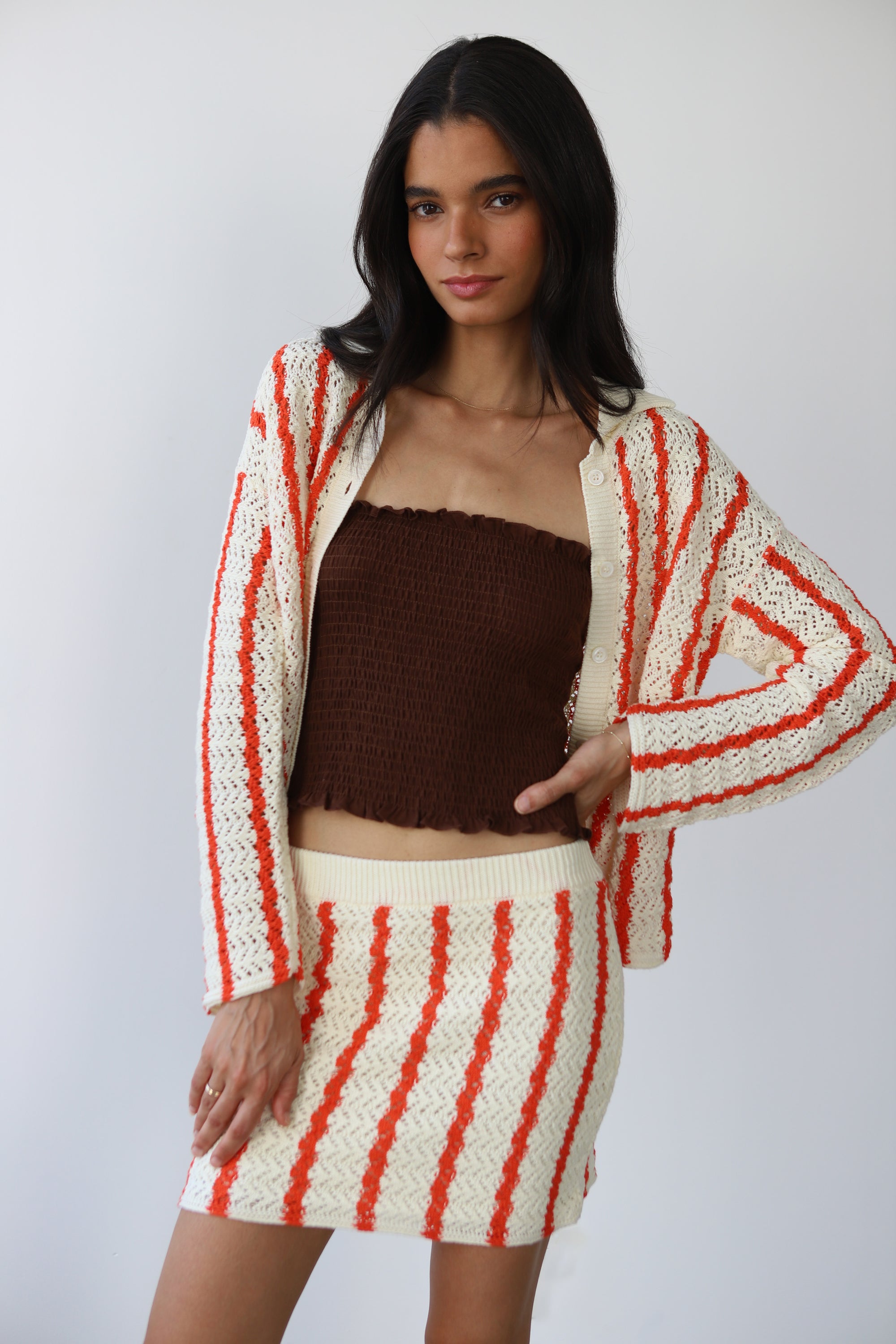 Sienna Crochet Button Down - Poppy