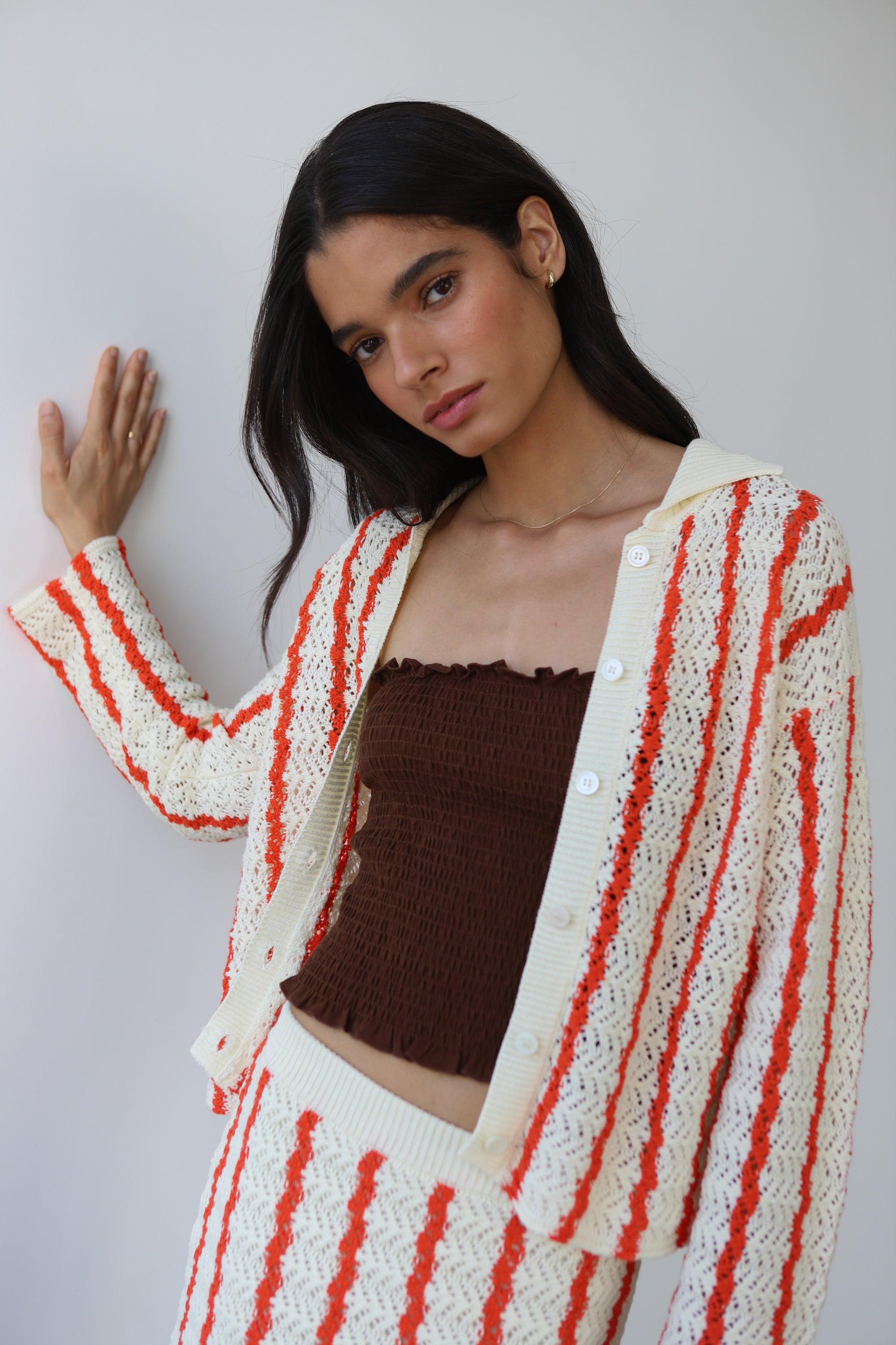 Sienna Crochet Button Down - Poppy