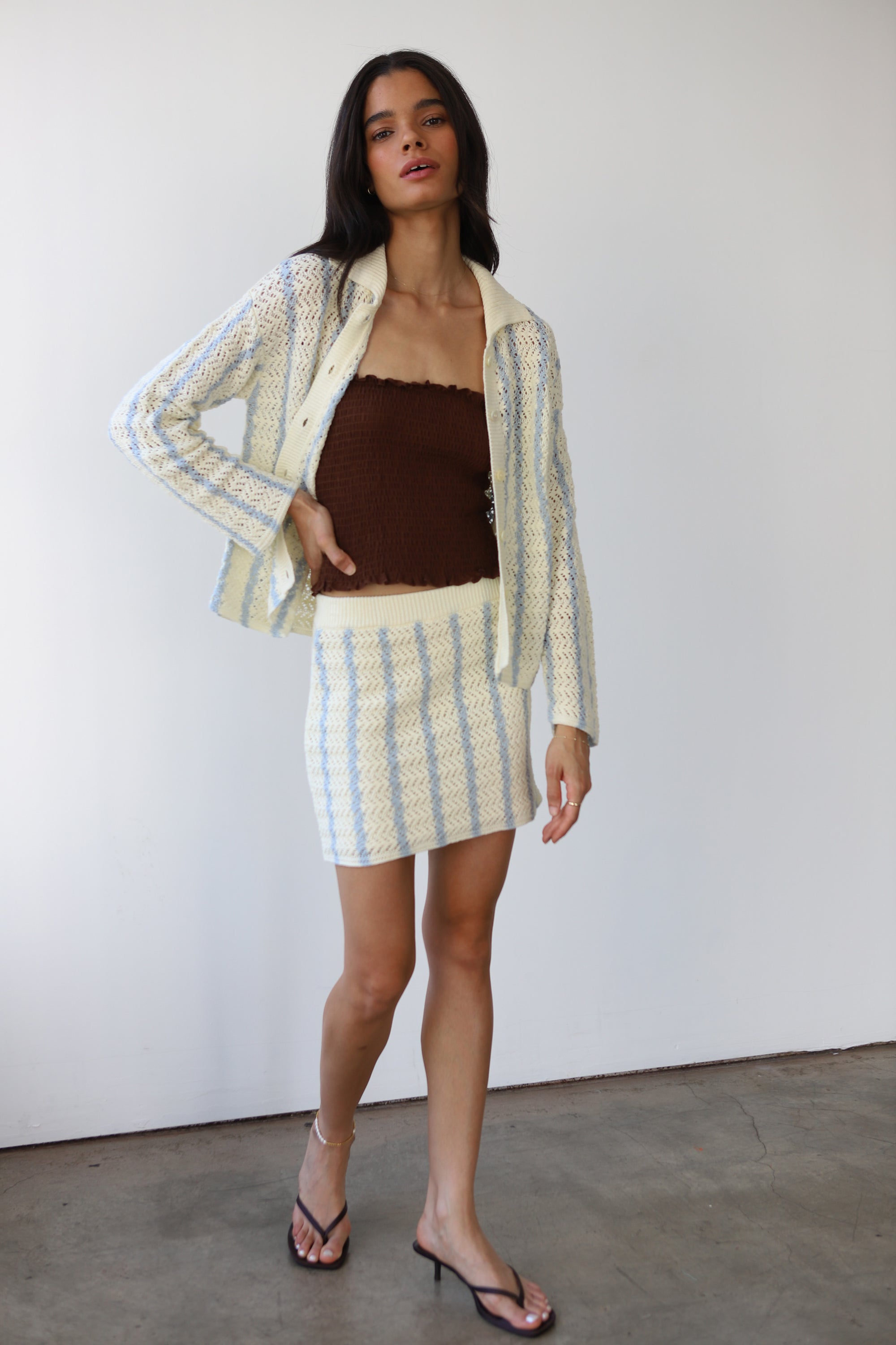 Sienna Crochet Button Down - Moody Blue