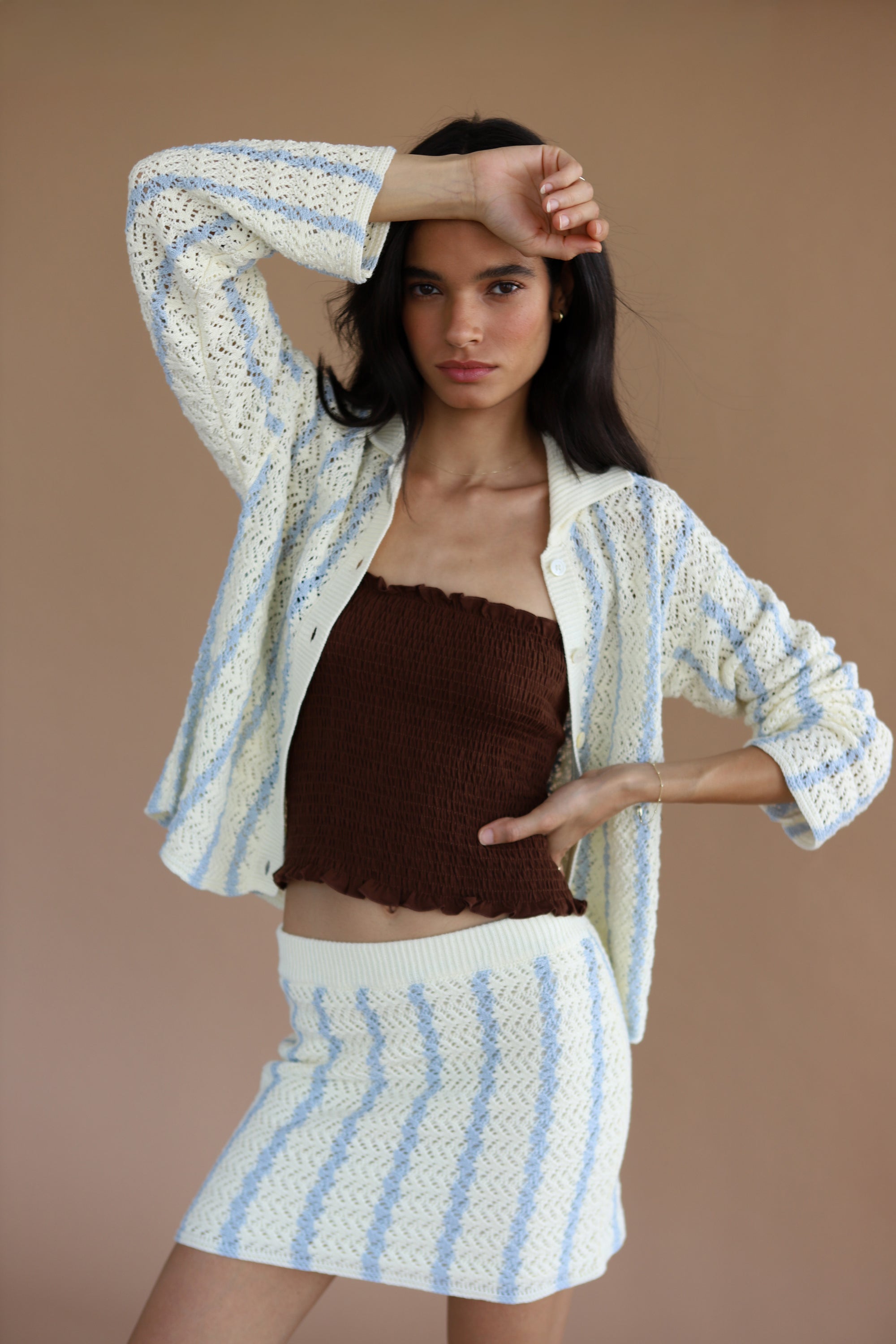 Sienna Crochet Button Down - Moody Blue