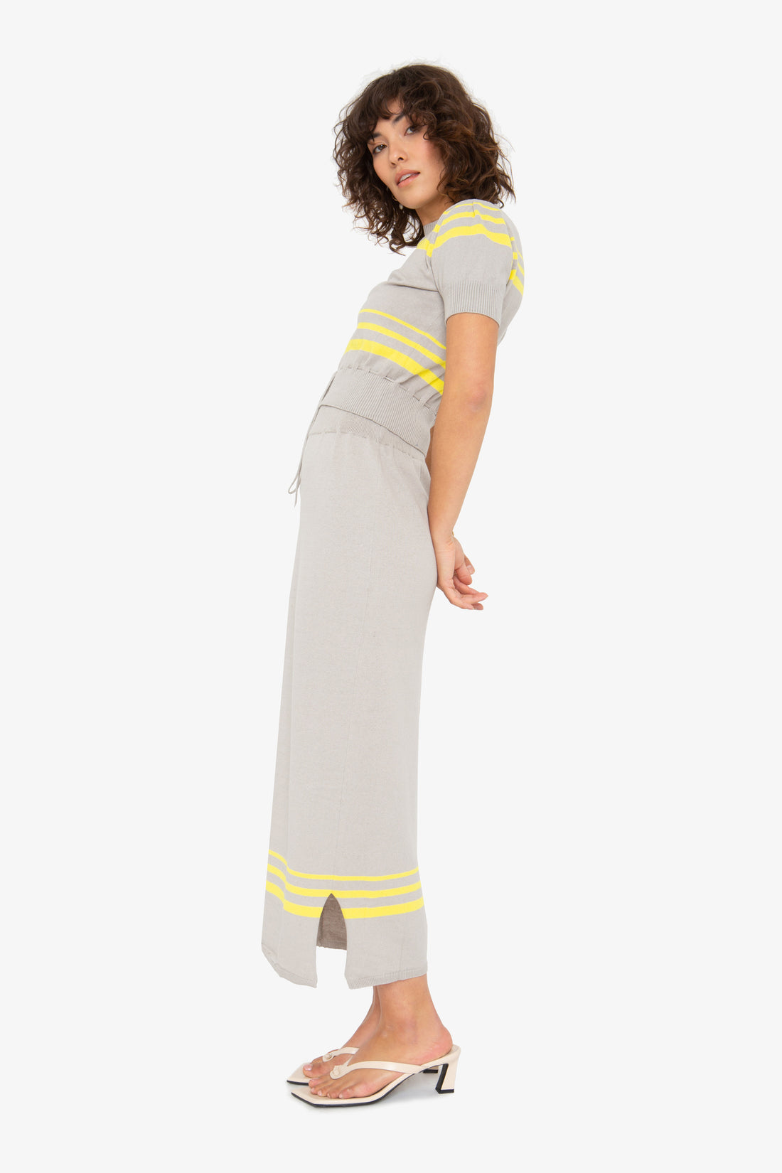 Genny Skirt - Grey Lemon Stripe